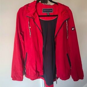 Tommy Hilfiger Jacket Womens M Long Sleeve Full Zip Hooded Windbreaker Red